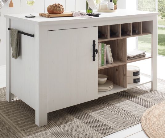 K�cheninsel Rovola in wei� Pinie Landhaus K�chenschrank freistehend 161 x 77 cm, Soft-Close