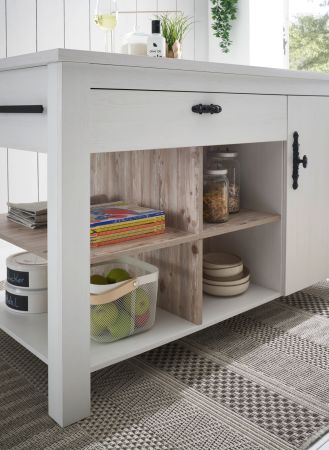 K�cheninsel Rovola in wei� Pinie Landhaus K�chenschrank freistehend 161 x 77 cm, Soft-Close