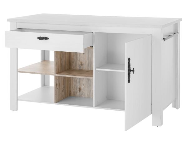 K�cheninsel Rovola in wei� Pinie Landhaus K�chenschrank freistehend 161 x 77 cm, Soft-Close