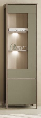 Vitrine Finnes in Salbei und Eiche Vitrinenschrank skandinavisch 58 x 195 cm, Soft-Close