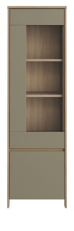 Vitrine Finnes in Salbei und Eiche Vitrinenschrank skandinavisch 58 x 195 cm, Soft-Close