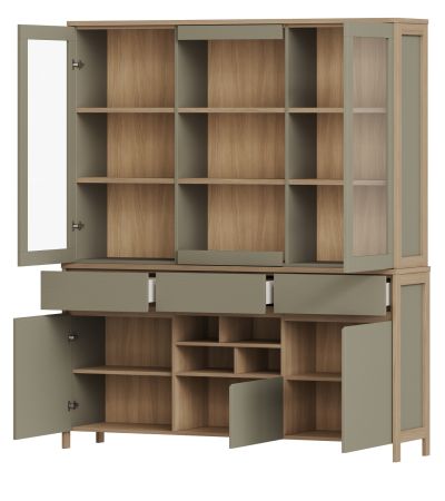 Buffet Finnes in Salbei und Eiche Vitrinenschrank skandinavisch 164 x 195 cm, Soft-Close