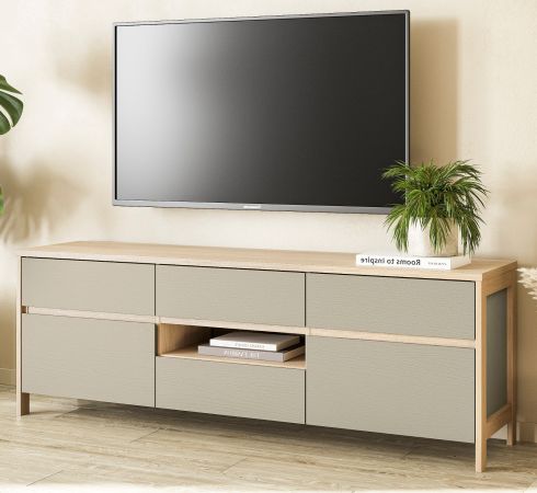 TV-Lowboard Finnes in Salbei und Eiche TV Unterteil skandinavisch 164 cm, Soft-Close