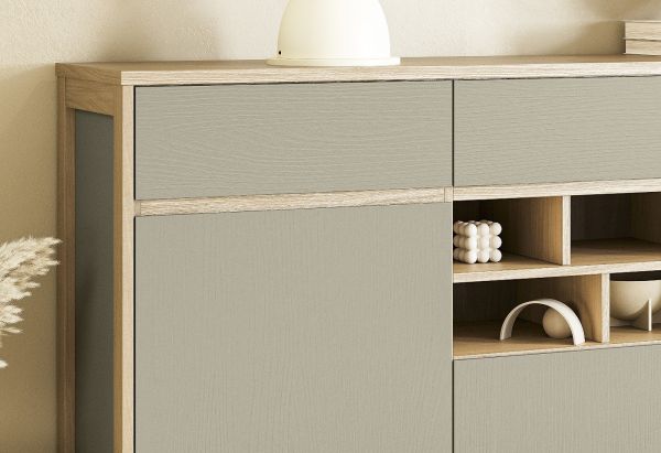 Sideboard Finnes in Salbei und Eiche Kommode skandinavisch 164 cm, Soft-Close