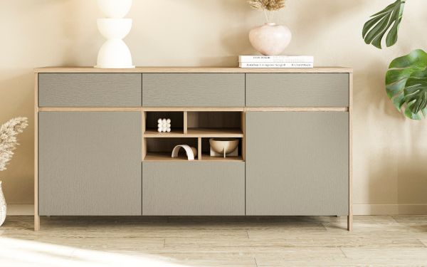 Sideboard Finnes in Salbei und Eiche Kommode skandinavisch 164 cm, Soft-Close