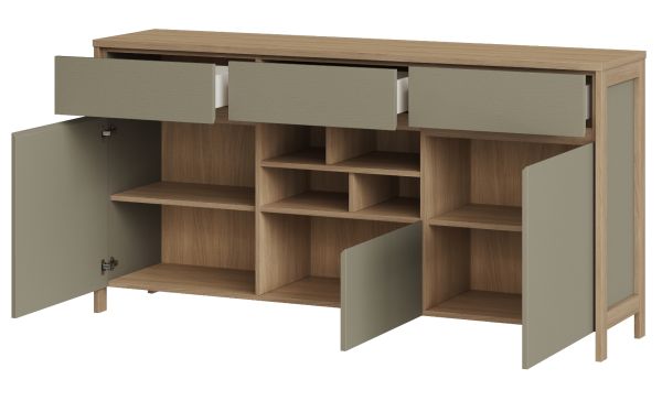 Sideboard Finnes in Salbei und Eiche Kommode skandinavisch 164 cm, Soft-Close