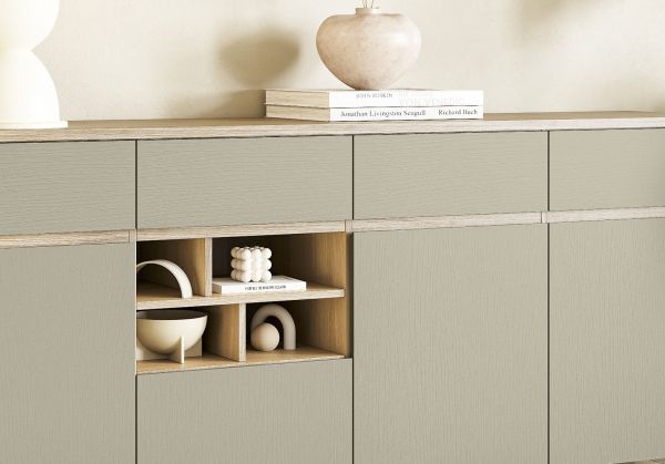 Sideboard Finnes in Salbei und Eiche Kommode skandinavisch 193 cm, Soft-Close