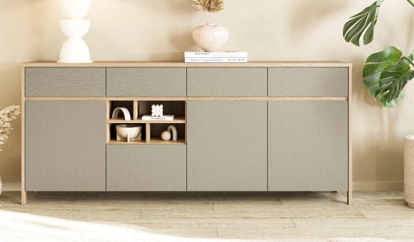 Sideboard Finnes in Salbei und Eiche Kommode skandinavisch 193 cm, Soft-Close