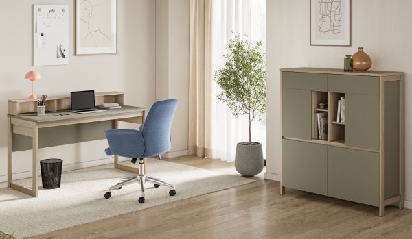 Highboard Finnes in Salbei und Eiche Kommode skandinavisch 111 x 125 cm, Soft-Close