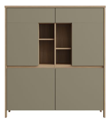 Highboard Finnes in Salbei und Eiche Kommode skandinavisch 111 x 125 cm, Soft-Close