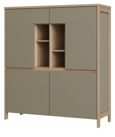 Highboard Finnes in Salbei und Eiche Kommode skandinavisch 111 x 125 cm, Soft-Close