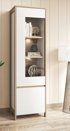 Vitrine Finnes in wei� und Eiche Vitrinenschrank skandinavisch 58 x 195 cm, Soft-Close