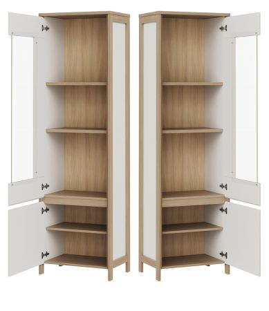 Vitrine Finnes in wei� und Eiche Vitrinenschrank skandinavisch 58 x 195 cm, Soft-Close