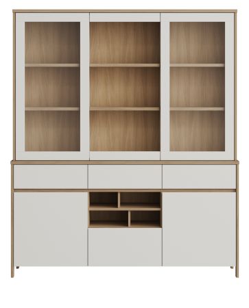 Buffet Finnes in wei� und Eiche Vitrinenschrank skandinavisch 164 x 195 cm, Soft-Close