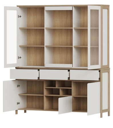 Buffet Finnes in wei� und Eiche Vitrinenschrank skandinavisch 164 x 195 cm, Soft-Close