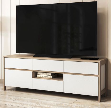 TV-Lowboard Finnes in wei� und Eiche TV Unterteil skandinavisch 164 cm, Soft-Close