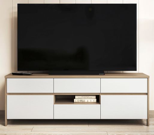 TV-Lowboard Finnes in wei� und Eiche TV Unterteil skandinavisch 164 cm, Soft-Close