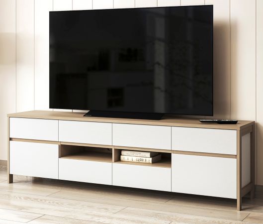 TV-Lowboard Finnes in wei� und Eiche TV Unterteil skandinavisch 193 cm, Soft-Close