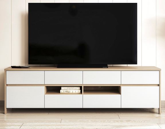 TV-Lowboard Finnes in wei� und Eiche TV Unterteil skandinavisch 193 cm, Soft-Close