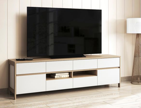 TV-Lowboard Finnes in wei� und Eiche TV Unterteil skandinavisch 193 cm, Soft-Close
