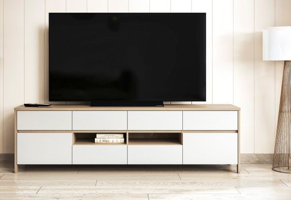 TV-Lowboard Finnes in wei� und Eiche TV Unterteil skandinavisch 193 cm, Soft-Close
