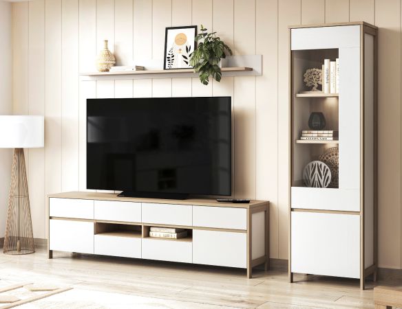 TV-Lowboard Finnes in wei� und Eiche TV Unterteil skandinavisch 193 cm, Soft-Close