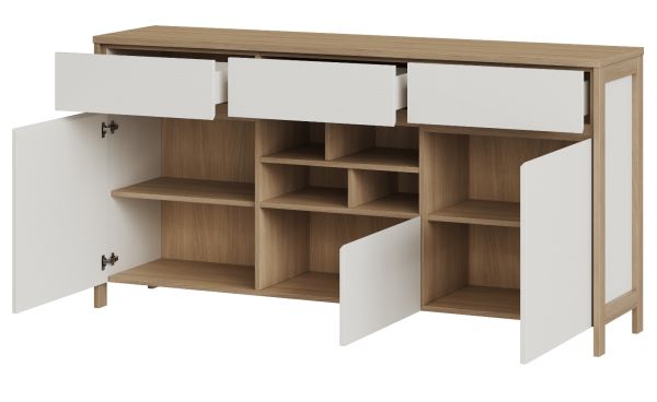 Sideboard Finnes in wei� und Eiche Kommode skandinavisch 164 cm, Soft-Close