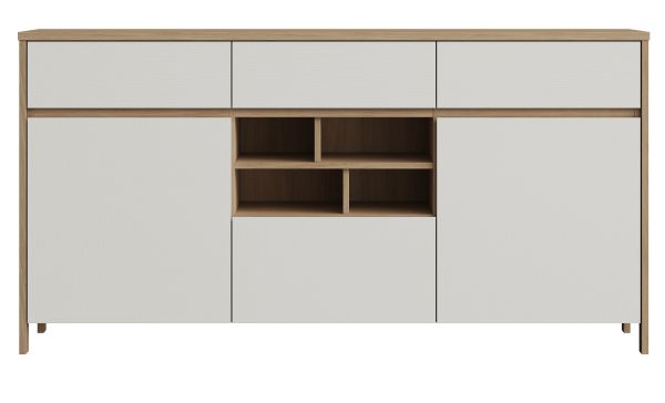 Sideboard Finnes in wei� und Eiche Kommode skandinavisch 164 cm, Soft-Close