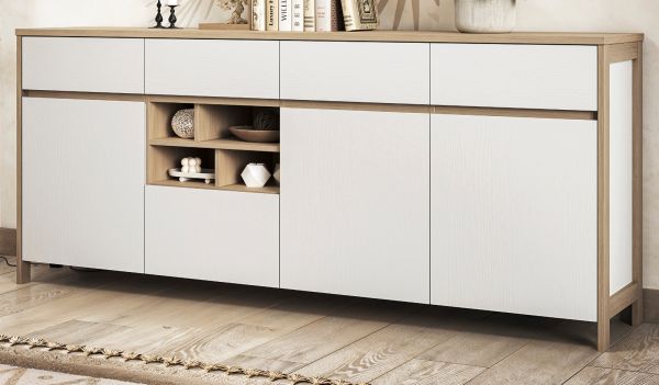 Sideboard Finnes in wei� und Eiche Kommode skandinavisch 193 cm, Soft-Close
