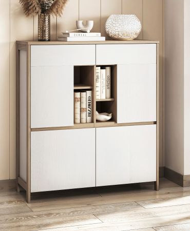Highboard Finnes in wei� und Eiche Kommode skandinavisch 111 x 125 cm, Soft-Close
