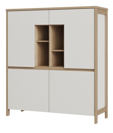 Highboard Finnes in wei� und Eiche Kommode skandinavisch 111 x 125 cm, Soft-Close