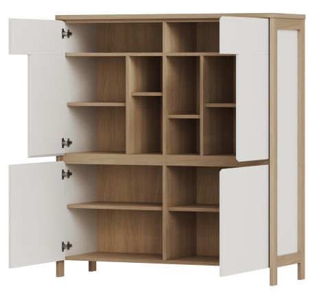 Highboard Finnes in wei� und Eiche Kommode skandinavisch 111 x 125 cm, Soft-Close