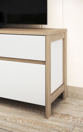 Wohnwand Finnes in wei� und Eiche Wohnkombination skandinavisch 4-teilig 360 cm, Soft-Close