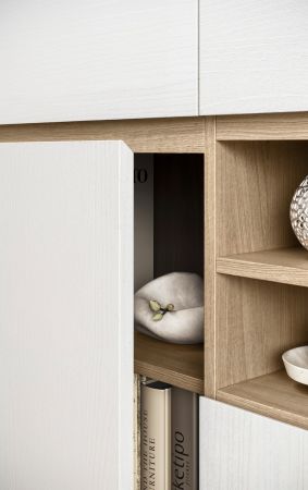Wohnwand Finnes in wei� und Eiche Wohnkombination skandinavisch 4-teilig 360 cm, Soft-Close