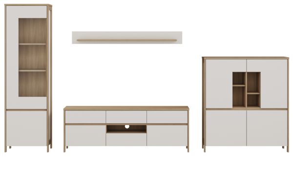 Wohnwand Finnes in wei� und Eiche Wohnkombination skandinavisch 4-teilig 360 cm, Soft-Close
