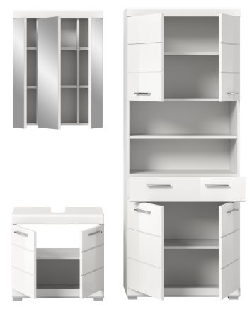 Badm�bel Set 3-teilig Shawn in wei� Hochglanz Badkombination 149 x 191 cm