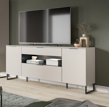 TV-Lowboard Morena in kaschmir und schwarz TV Unterteil 185 cm, Soft-Close
