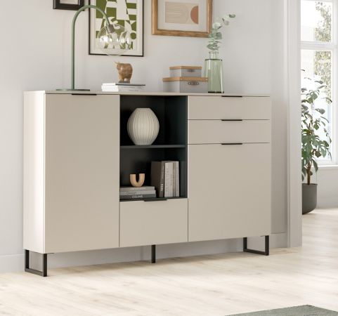 Highboard Morena in Kaschmir und Schwarz Kommode 150 x 112 cm, Soft-Close