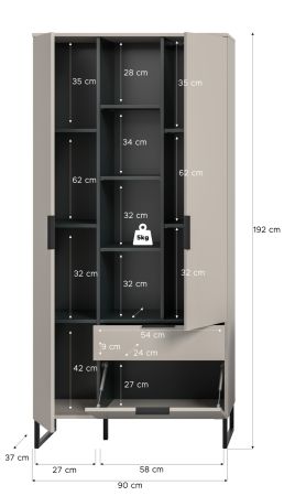 Stauraumschrank Morena in kaschmir und schwarz Mehrzweckschrank 90 x 192 cm, Soft-Close