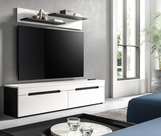 Wohnzimmer Set Cooper in Wei� und Grau, TV-Lowboard h�ngend / stehend mit Wandboard 170 cm