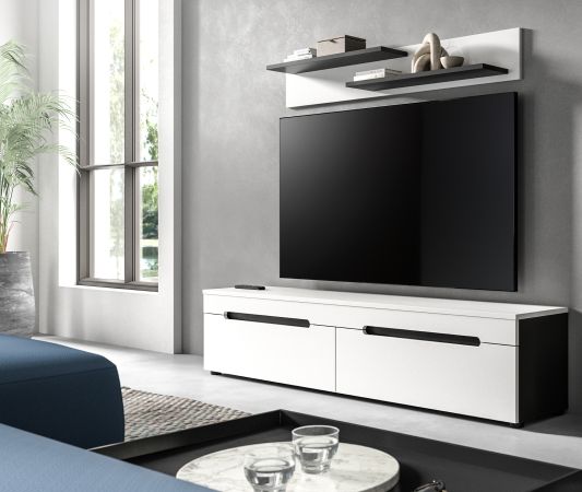 Wohnzimmer Set Cooper in Wei� und Grau, TV-Lowboard h�ngend / stehend mit Wandboard 170 cm