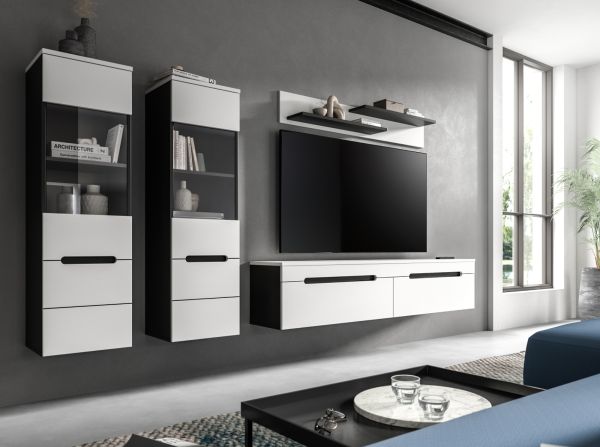 Wohnzimmer Set Cooper in Wei� und Grau, TV-Lowboard h�ngend / stehend mit Wandboard 170 cm