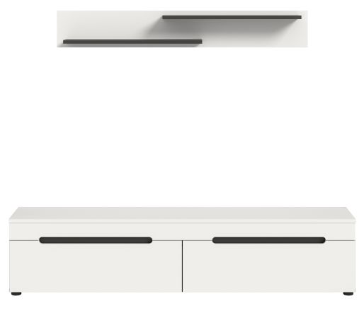 Wohnzimmer Set Cooper in Wei� und Grau, TV-Lowboard h�ngend / stehend mit Wandboard 170 cm