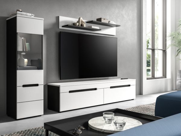 Wohnwand Cooper in wei� und grau Wohnkombination 3-teilig h�ngend / stehend 221 cm