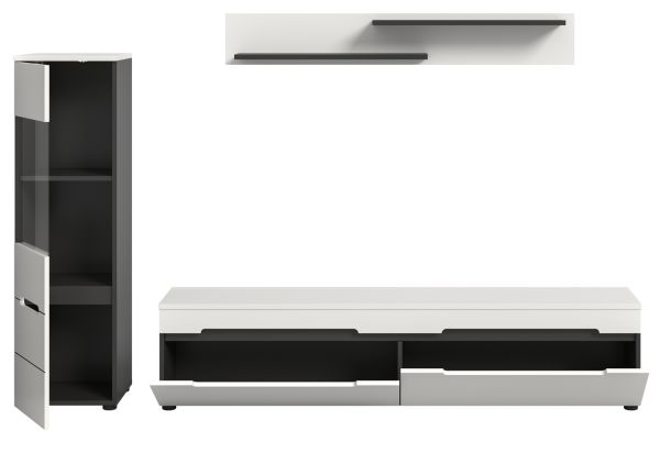 Wohnwand Cooper in wei� und grau Wohnkombination 3-teilig h�ngend / stehend 221 cm