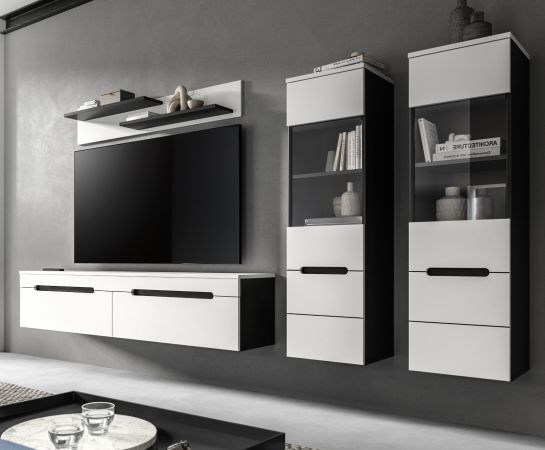 Wohnwand Cooper in wei� und grau Wohnkombination 4-teilig h�ngend / stehend 272 cm
