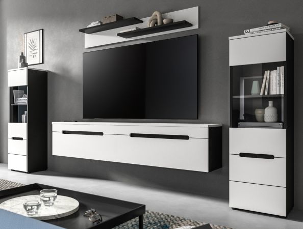 Wohnwand Cooper in wei� und grau Wohnkombination 4-teilig h�ngend / stehend 272 cm