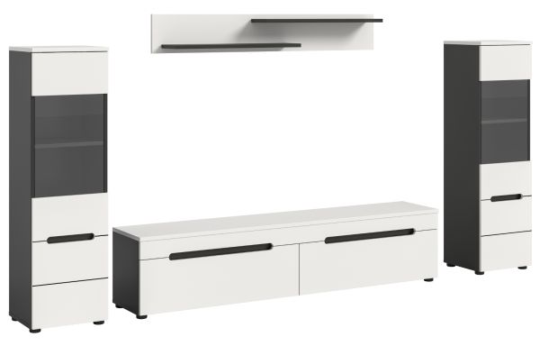 Wohnwand Cooper in wei� und grau Wohnkombination 4-teilig h�ngend / stehend 272 cm