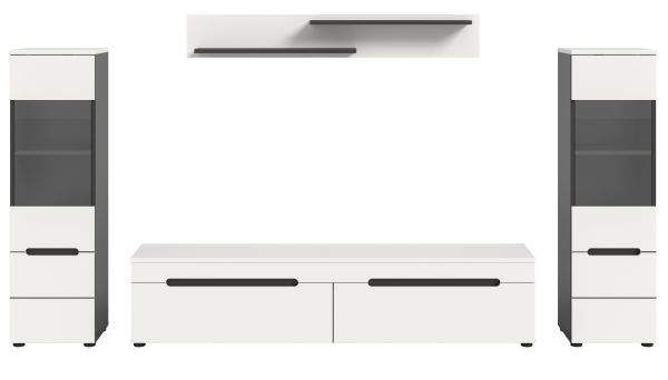 Wohnwand Cooper in wei� und grau Wohnkombination 4-teilig h�ngend / stehend 272 cm