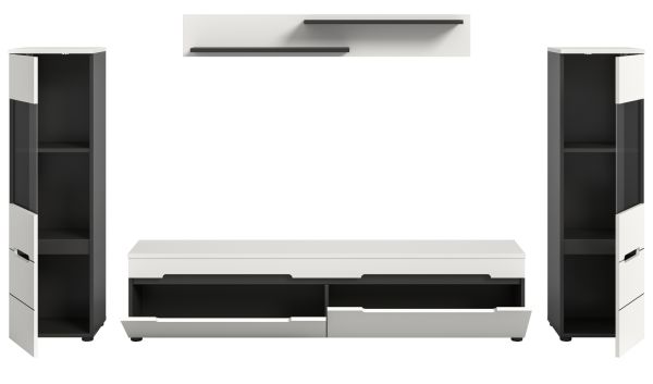 Wohnwand Cooper in wei� und grau Wohnkombination 4-teilig h�ngend / stehend 272 cm